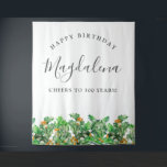 100th Birthday December Birth Flower Backdrop Tapestry<br><div class="desc">Create a special keepsake when your guests have a photograph with the birthday celebrant. This festive Christmas backdrop features green  holly and red berries. All of the text is editable so you can easily craft your own special mood.</div>