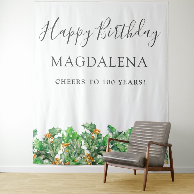 100th Birthday December Birth Flower Backdrop Tapestry (In Situ)