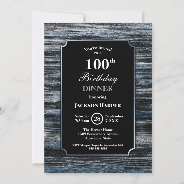 100th Birthday Dinner Wood Party Invitation (Front)