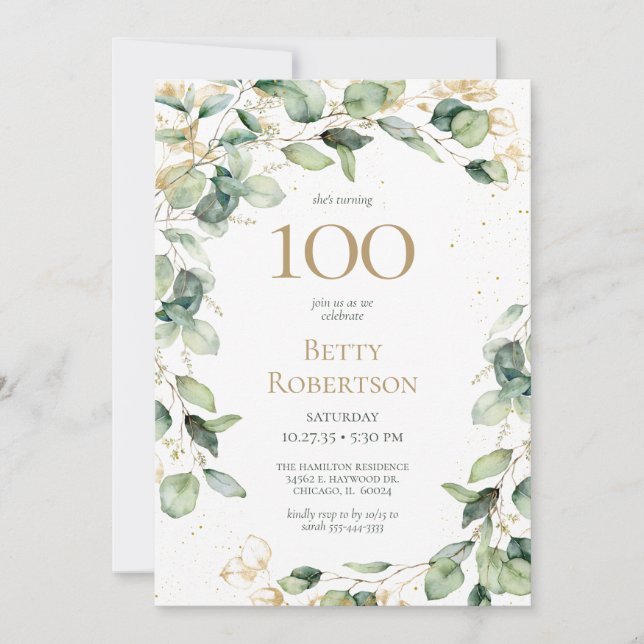 100th Birthday Eucalyptus Invitation (Front)