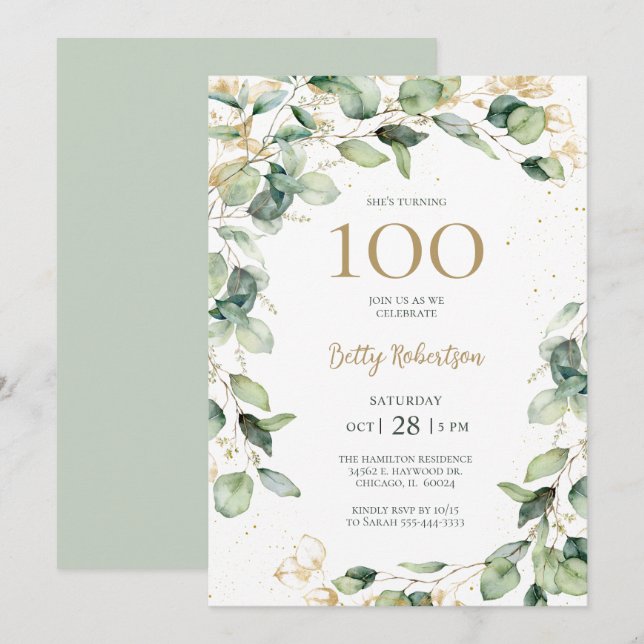 100th Birthday Eucalyptus Invitation (Front/Back)