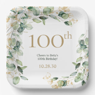 100th Birthday Eucalyptus Paper Plate