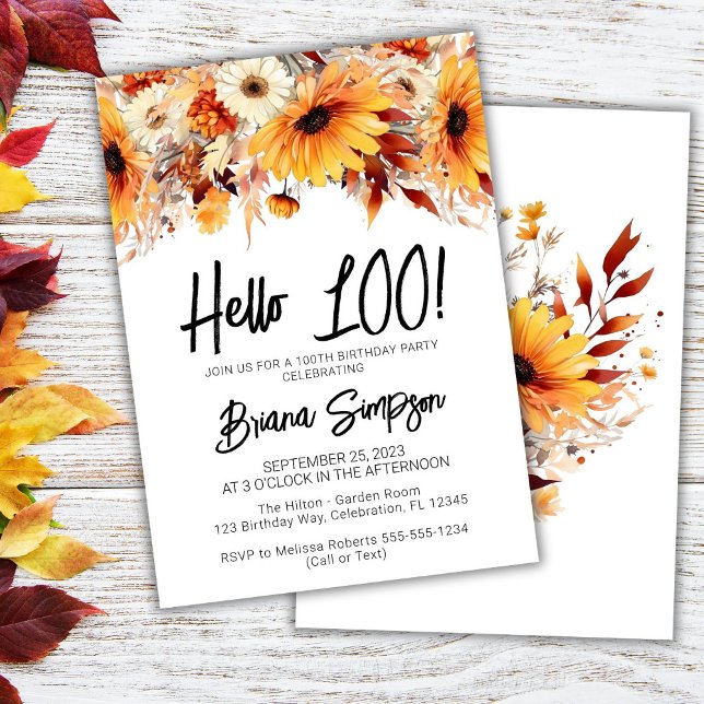 100th Birthday Fall Floral Invitation (Creator Uploaded)