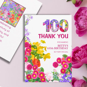 100th Birthday Floral Elegant Thanks for 100 Years Thank You Card