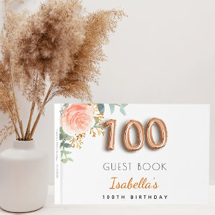 100th Birthday floral rose gold eucalyptus name Guest Book