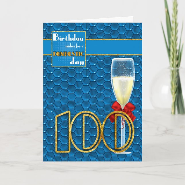 100th Birthday - Geometric Birthday Card Champagne (Front)