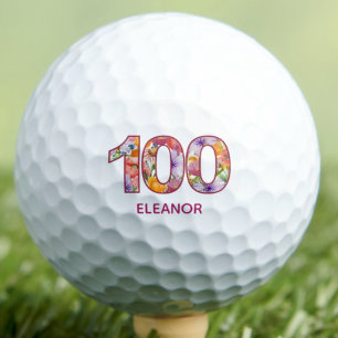 100th Birthday Gift Floral Number, 100 Years Sport Golf Balls