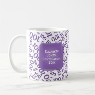 100th Birthday Gift Purple Random Number Pattern Coffee Mug