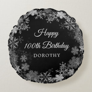 100th Birthday Gift Winter Wonderland Snowflake Round Cushion