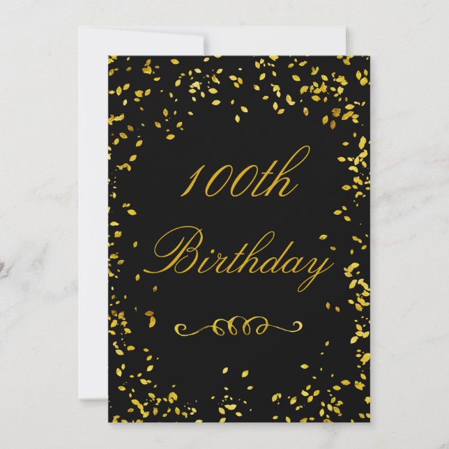 100th Birthday Glamourous Gold Confetti Invitation (Front)