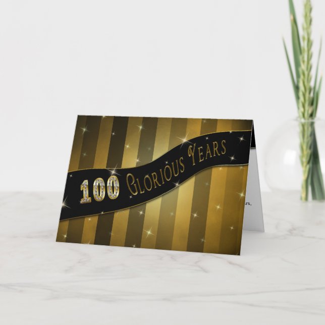 100th Birthday, Glorious Years, Gold with banner Card (Front)