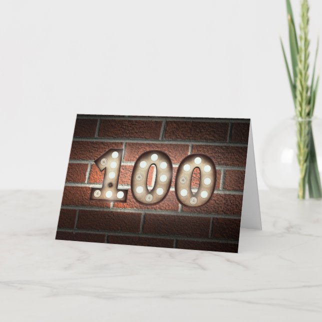 100th birthday-glowing marquee lighting on wall card (Front)
