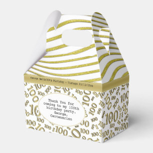 100th Birthday Gold and White Collage Pattern Favour Box