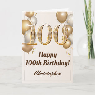 100th Birthday Gold Balloons and Confetti Birthday Card