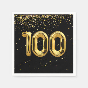 100th Birthday Gold Balloons and Confetti Napkin