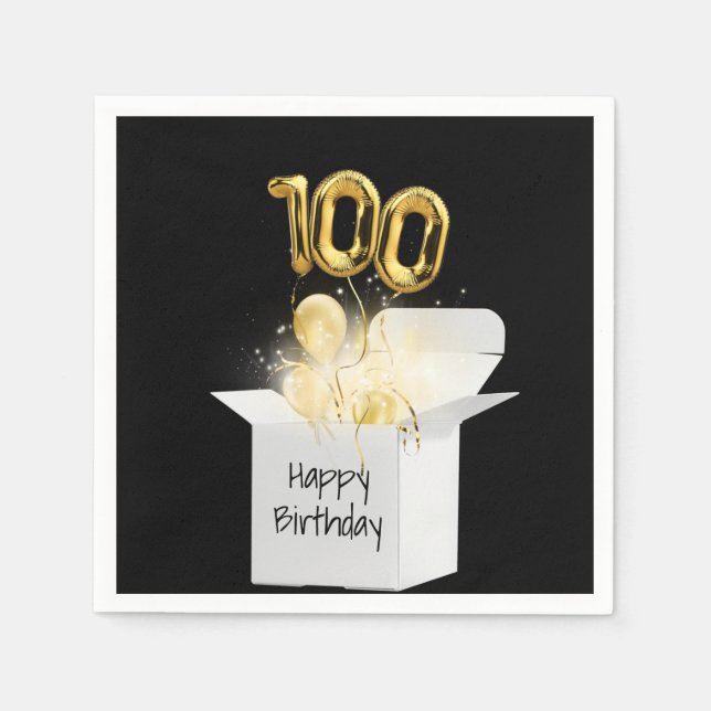 100th Birthday Gold Balloons In White Box     Napkin (Front)