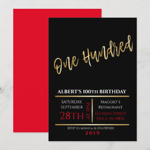 100th Birthday Gold Black Party Invitation