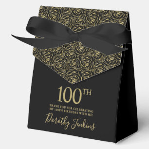100th Birthday Gold Glitter Roses Thank You  Favour Box