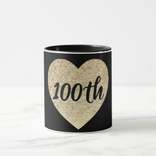 100th birthday gold sequin heart mug
