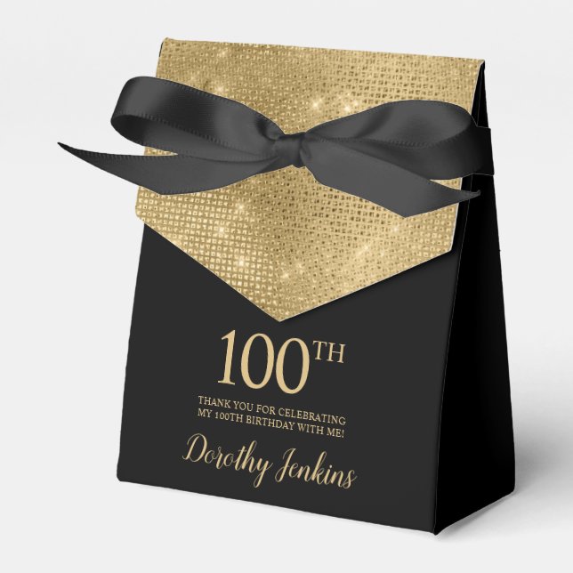 100th Birthday Gold Thank You Favor Box (Front Side)