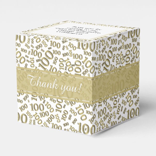 100th Birthday Gold/White Random Number Pattern Favour Box (Front Side)