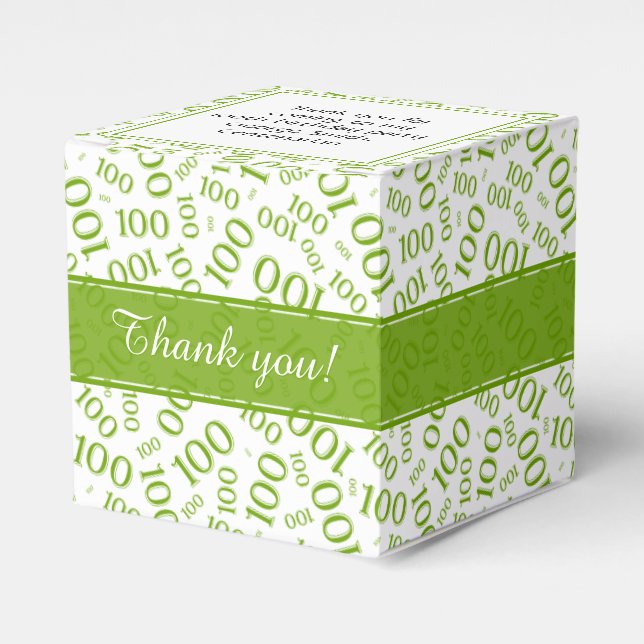 100th Birthday Green/White Random Number Pattern Favour Box (Front Side)