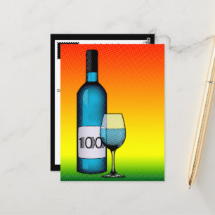 100th birthday halftone wine bottle & glass postcard