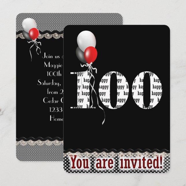 100th Birthday Invitation (Front/Back)
