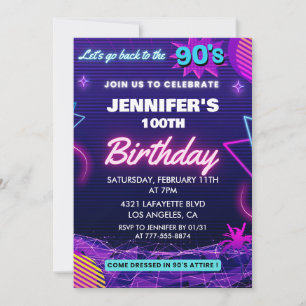 100th birthday invitation 90s themed Retro