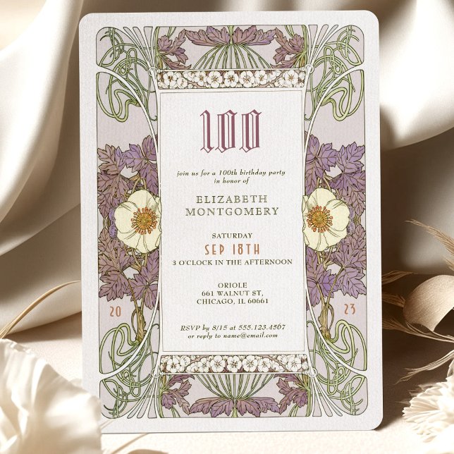 100th Birthday Invitation Art Nouveau by Mucha (Creator Uploaded)