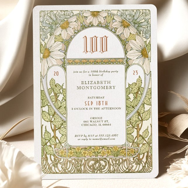 100th Birthday Invitation Art Nouveau by Mucha (Creator Uploaded)