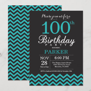 100th Birthday Invitation Black and Teal
