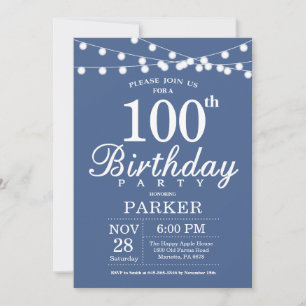 100th Birthday Invitation Blue