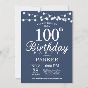 100th Birthday Invitation Blue