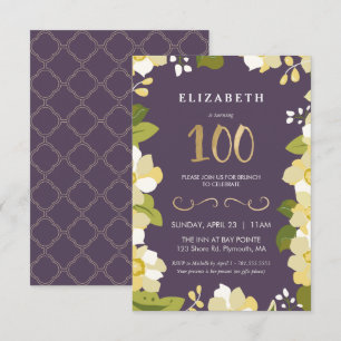 100th Birthday Invitation Customise Floral w/ Gold
