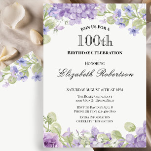 100th Birthday Invitation Elegant Purple Floral