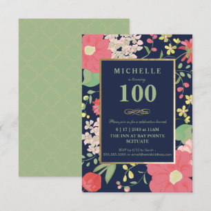 100th Birthday Invitation - Gold, Elegant Floral