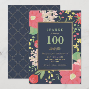 100th Birthday Invitation - Gold, Elegant Floral