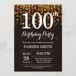 100th Birthday Invitation Gold Glitter