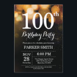 100th Birthday Invitation Gold Glitter<br><div class="desc">100th Birthday Invitation with Gold String Lights with Gold Glitter Background. Gold Birthday. Adult Birthday. Men or Women Bday Invite. 13th 15th 16th 18th 20th 21st 30th 40th 50th 60th 70th 80th 90th 100th, Any age. For further customisation, please click the "Customise it" button and use our design tool to...</div>