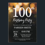 100th Birthday Invitation Gold Glitter<br><div class="desc">100th Birthday Invitation with Gold String Lights with Gold Glitter Background. Gold Birthday. Adult Birthday. Men or Women Bday Invite. 13th 15th 16th 18th 20th 21st 30th 40th 50th 60th 70th 80th 90th 100th, Any age. For further customisation, please click the "Customise it" button and use our design tool to...</div>