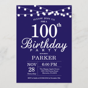 100th Birthday Invitation Navy Blue