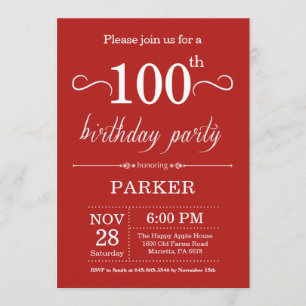 100th Birthday Invitation Red