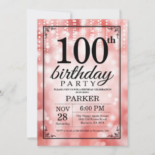 100th Birthday Invitation Red Glitter