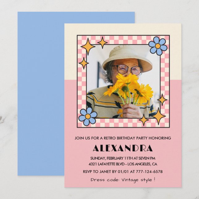 100th birthday invitation Retro Groovy Pink (Front/Back)