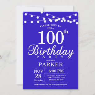 100th Birthday Invitation Royal Blue