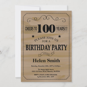 100th Birthday Invitation Rustic Wood