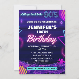 100th birthday invitations Back To The 80s Party
