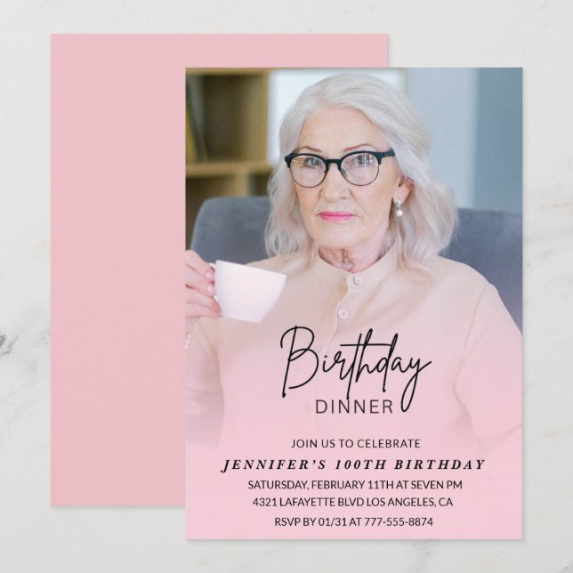 100th birthday invitations Birthday Dinner Photo (Front/Back)