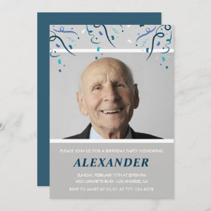 100th birthday invitations Men Confetti Photo Navy